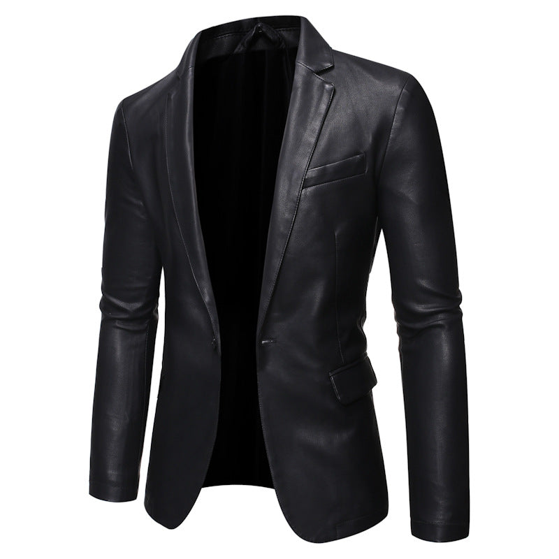 Men's Faux Leather Blazer in Black