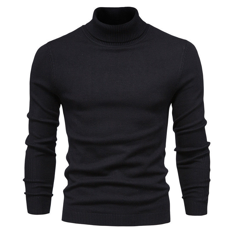 Men's Fine Knit Turtleneck Sweater in Black