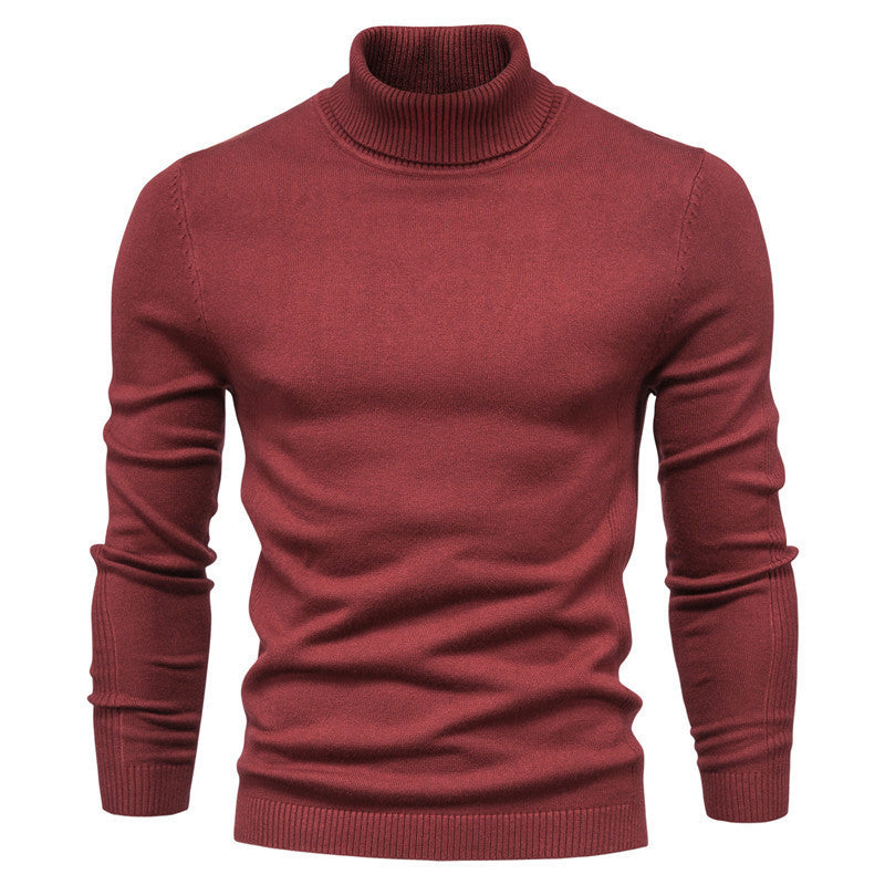 Men's Fine Knit Turtleneck Sweater in Burgundy