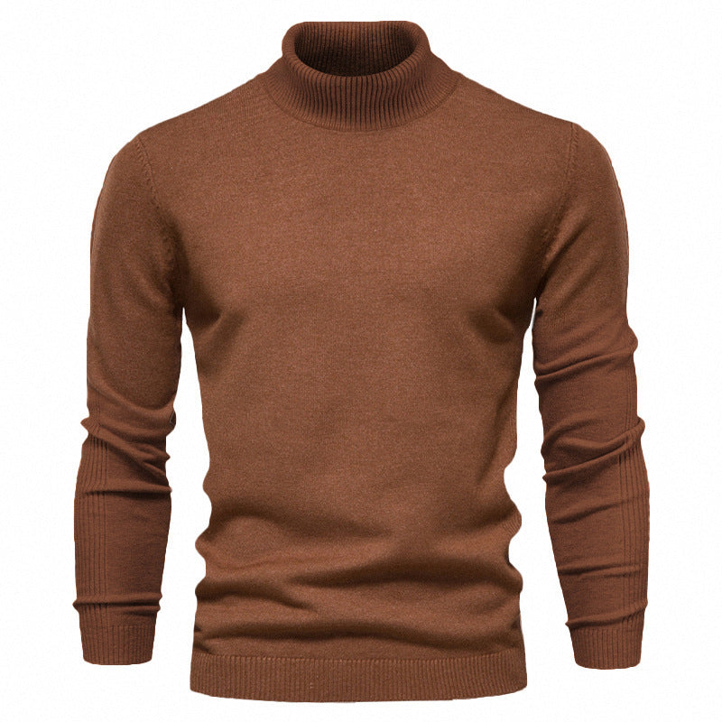 Men's Fine Knit Turtleneck Sweater in Coffee