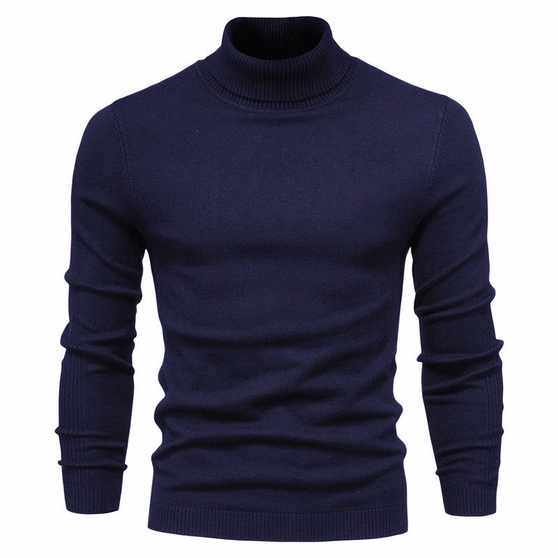 Men's Fine Knit Turtleneck Sweater in Dark Blue