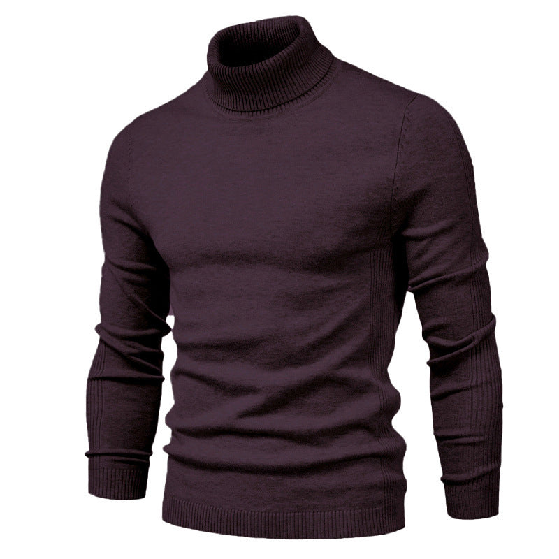 Men's Fine Knit Turtleneck Sweater in Dark Red