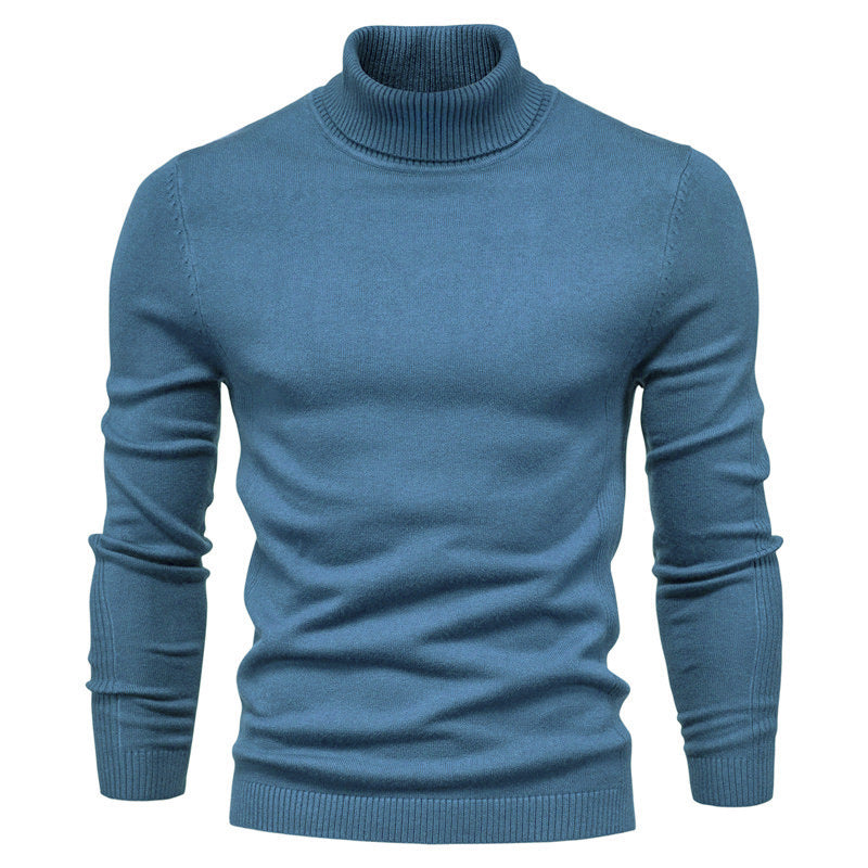 Men's Fine Knit Turtleneck Sweater in Fog Blue