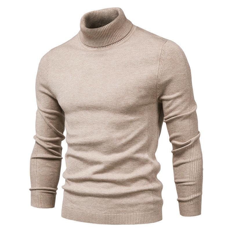 Men's Fine Knit Turtleneck Sweater in Khaki