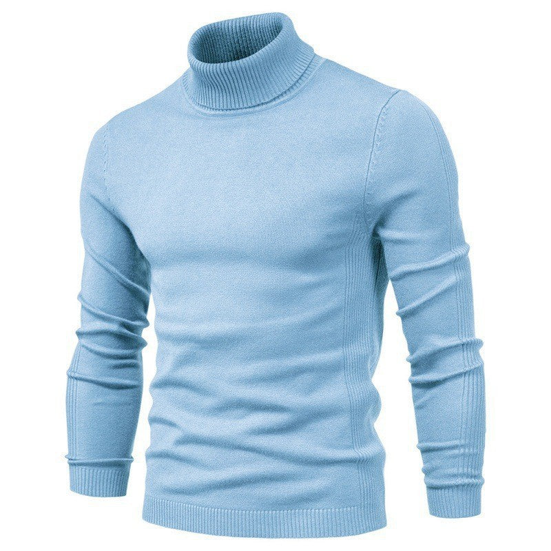 Men's Fine Knit Turtleneck Sweater in Light Blue