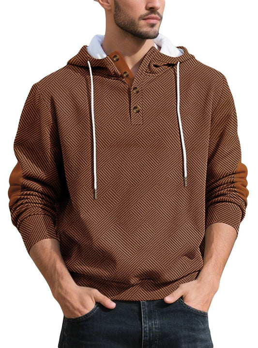 Men's Henley Button Hoodie in Brown