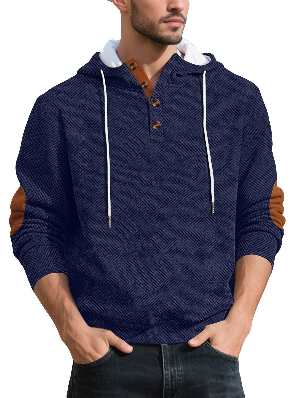 Men's Henley Button Hoodie in Navy