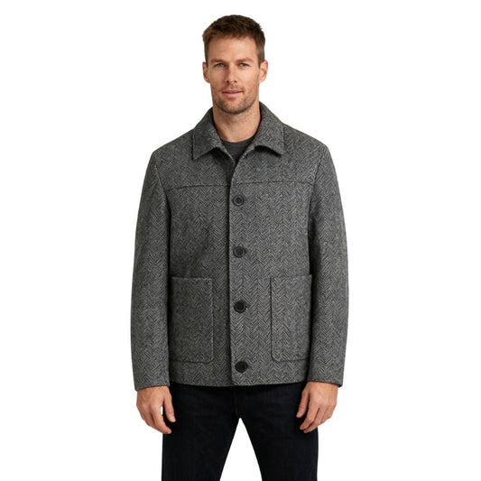 Men's Herringbone Wool Chore Coat for Smart Casual Style