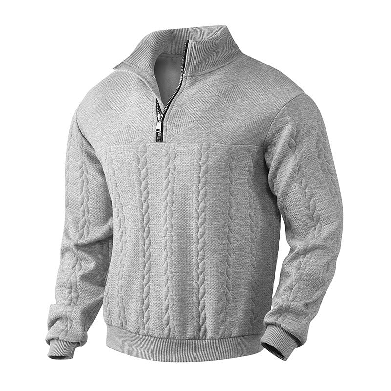 Men's High Collar Cable Sweater in Light Grey