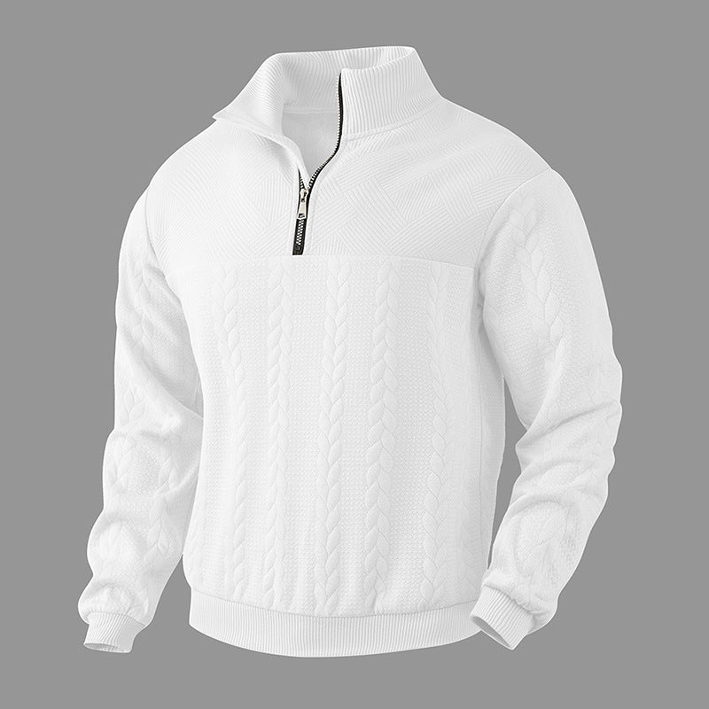 Men's High Collar Cable Sweater in White
