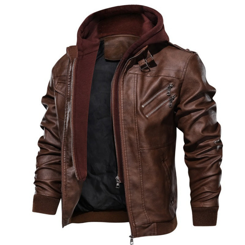 Men's Hooded Biker Faux Leather Jacket