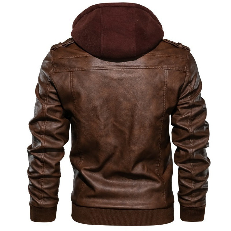 Men's Hooded Biker Faux Leather Jacket