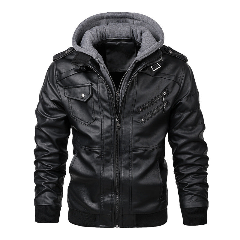 Men's Hooded Biker Faux Leather Jacket