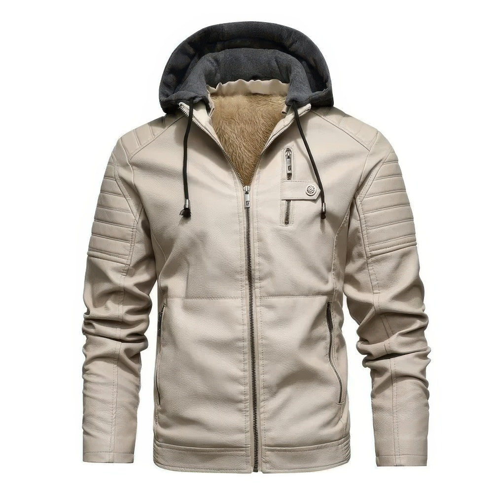 Men's Hooded Puffer Winter Coat in Beige