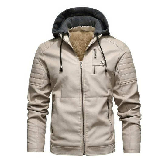 Men's Hooded Puffer Winter Coat in Beige