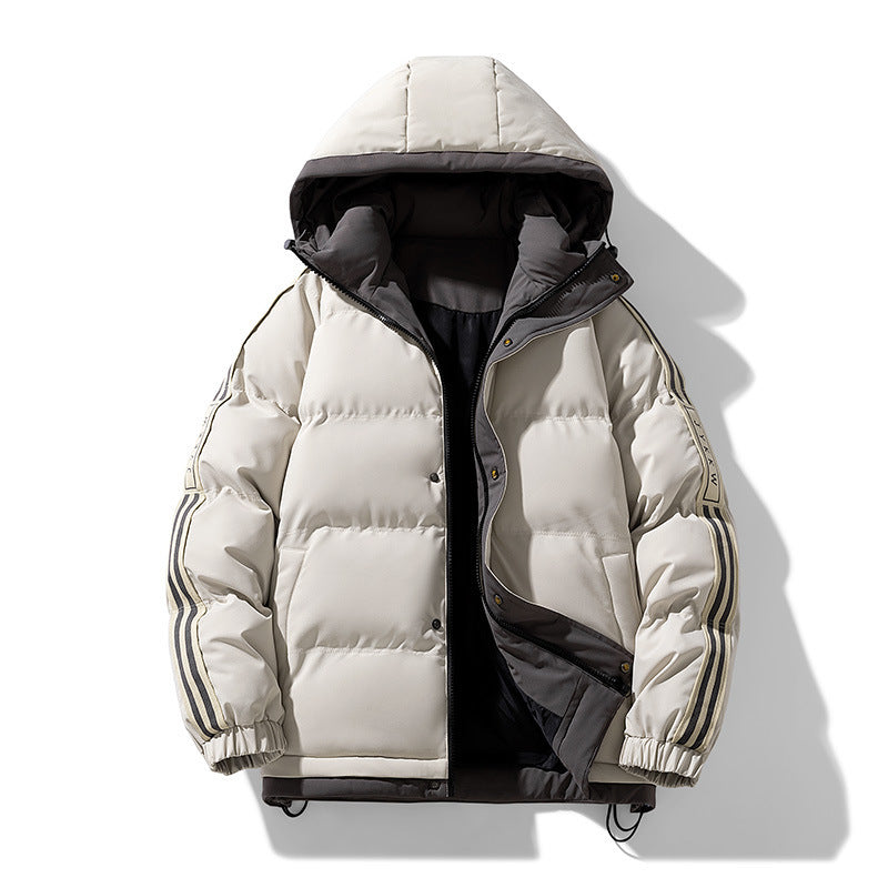 Men's Hooded Puffer Winter Jacket in Cream