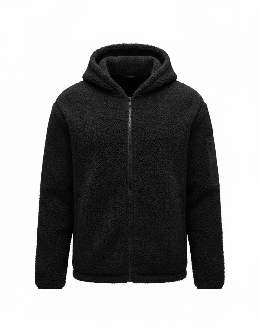 Men's Hooded Sherpa Winter Jacket in Black