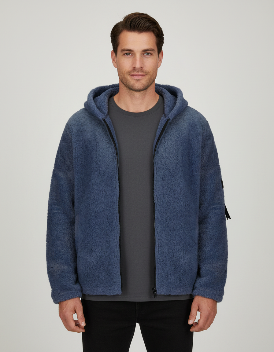 Men's Hooded Sherpa Winter Jacket in Blue