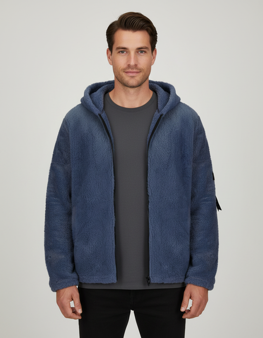 Men's Hooded Sherpa Winter Jacket in Blue