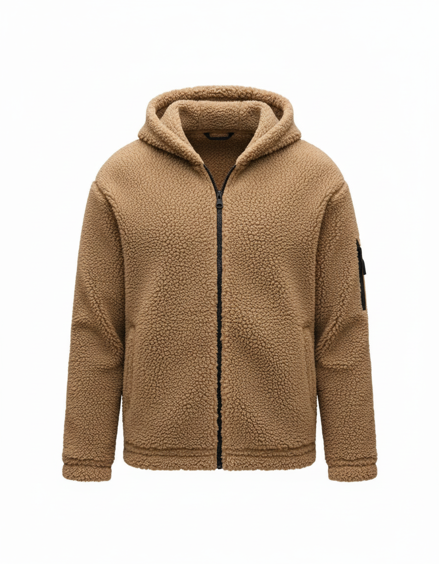 Men's Hooded Sherpa Winter Jacket in Camel