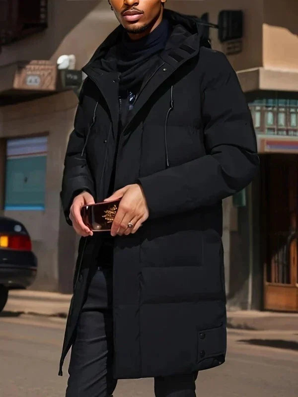 Men's Knee Length Puffer Winter Jacket in Black
