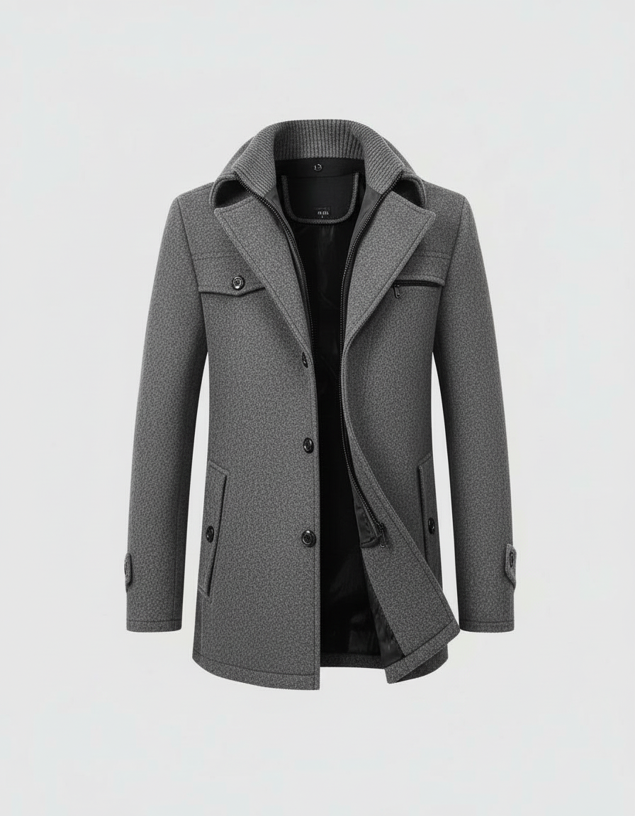 Men's Layered Collar Winter Jacket in Grey