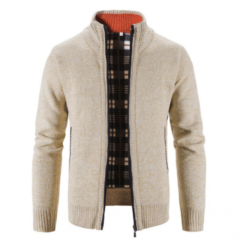 Men's Lined Knit Cardigan in Beige
