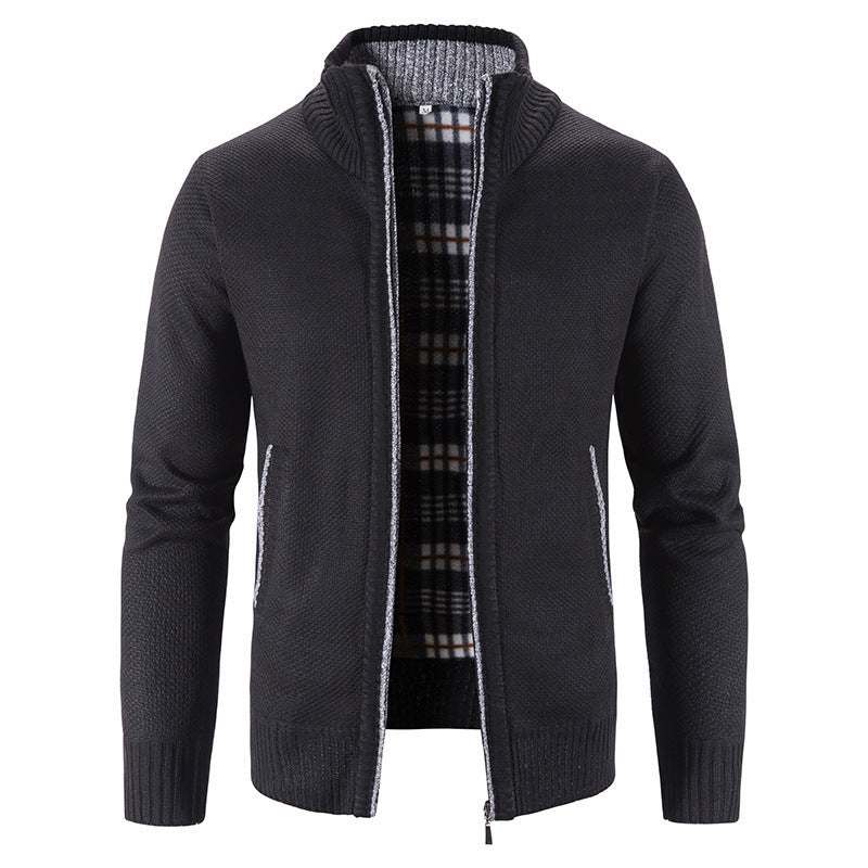 Men's Lined Knit Cardigan in Black