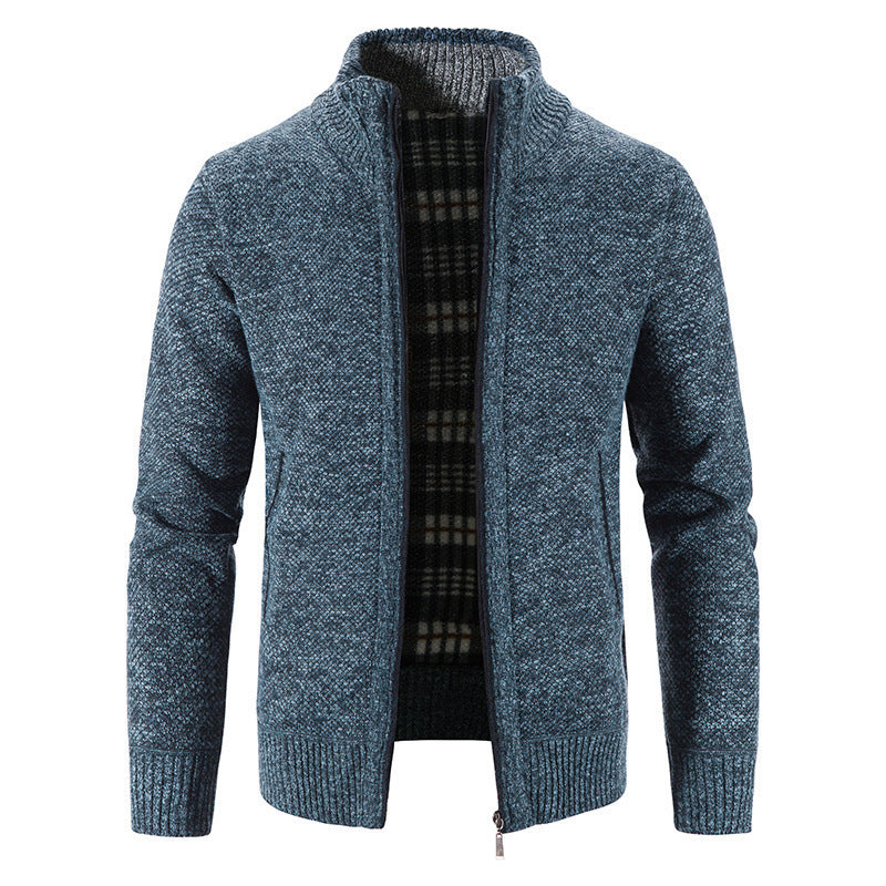 Men's Lined Knit Cardigan in Blue Grey