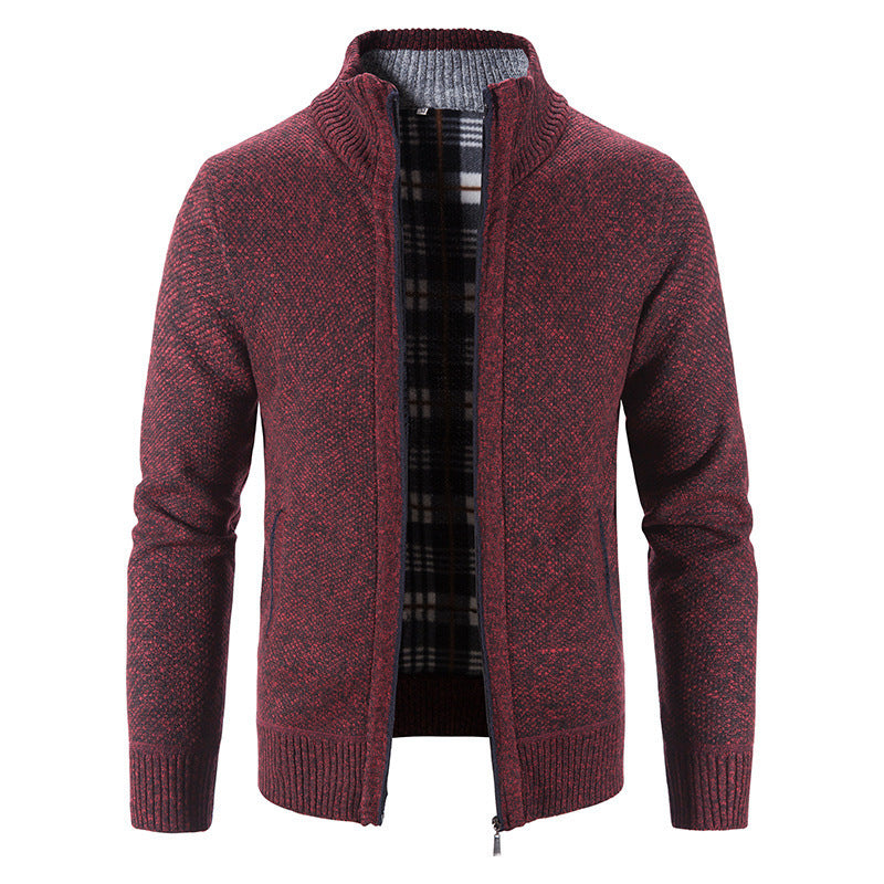 Men's Lined Knit Cardigan in Burgundy