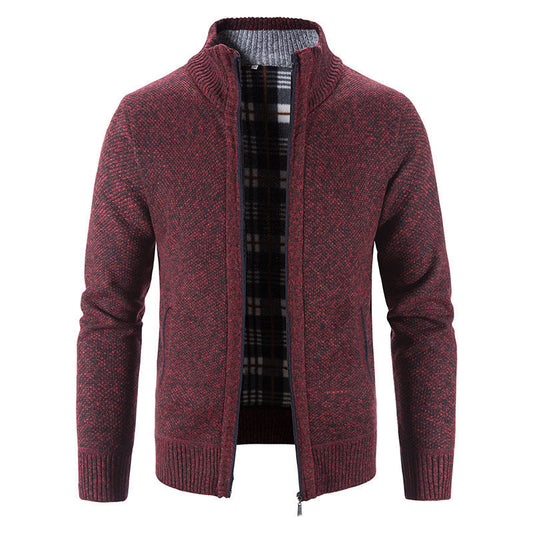 Men's Lined Knit Cardigan in Burgundy