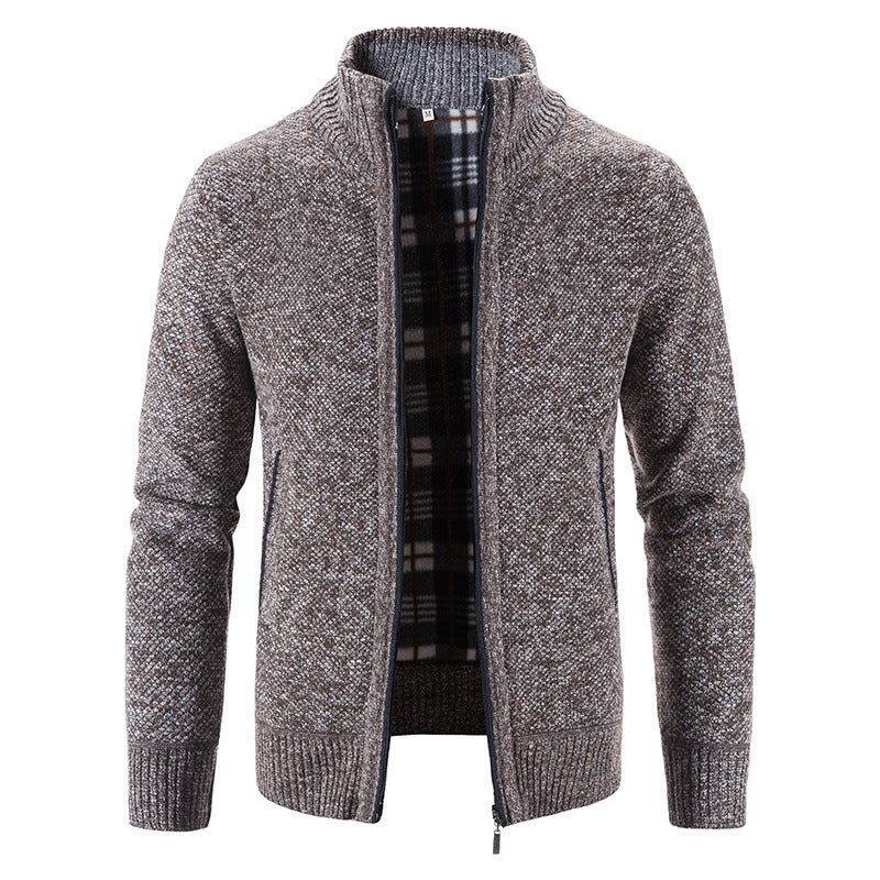 Men's Lined Knit Cardigan in Coffee