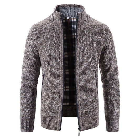 Men's Lined Knit Cardigan in Coffee