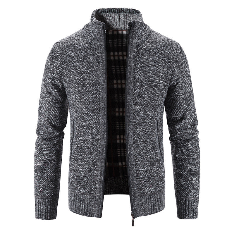 Men's Lined Knit Cardigan in Dark Grey