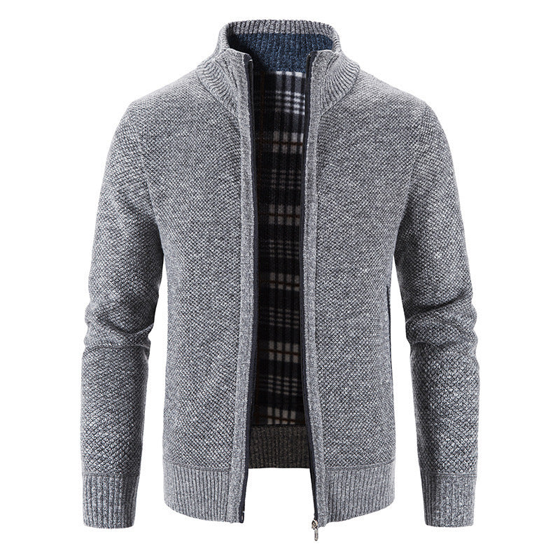 Men's Lined Knit Cardigan in Light Grey