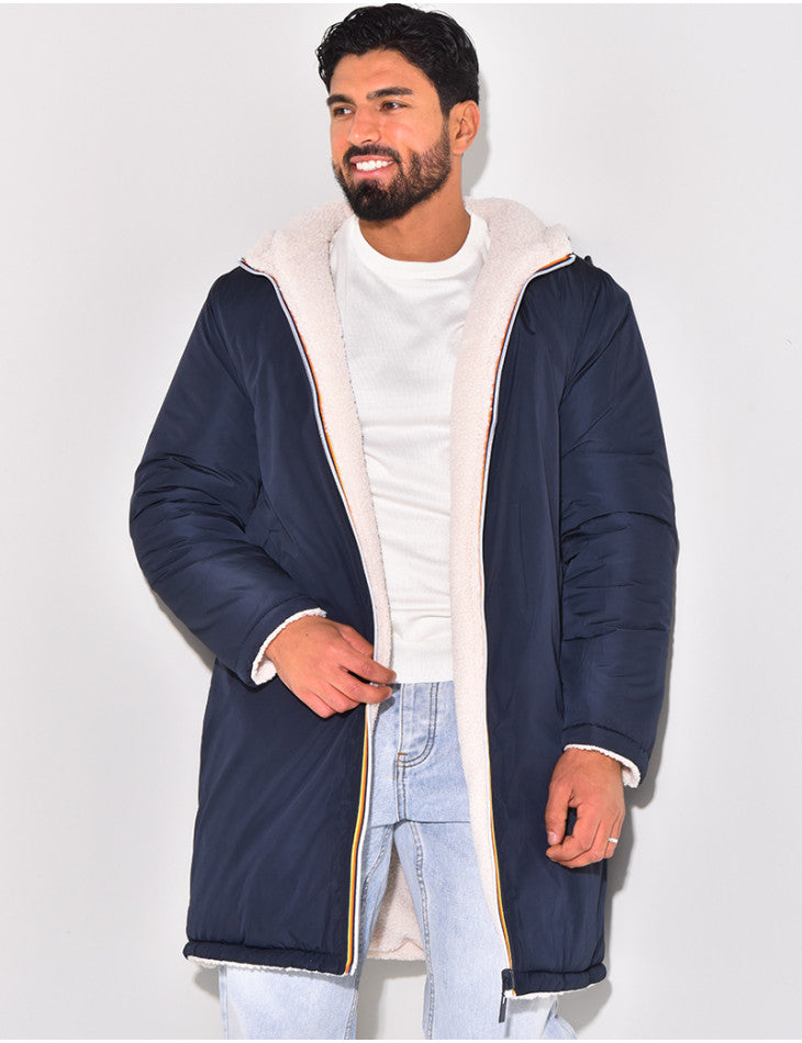 Men's Long Hooded Winter Coat in Navy