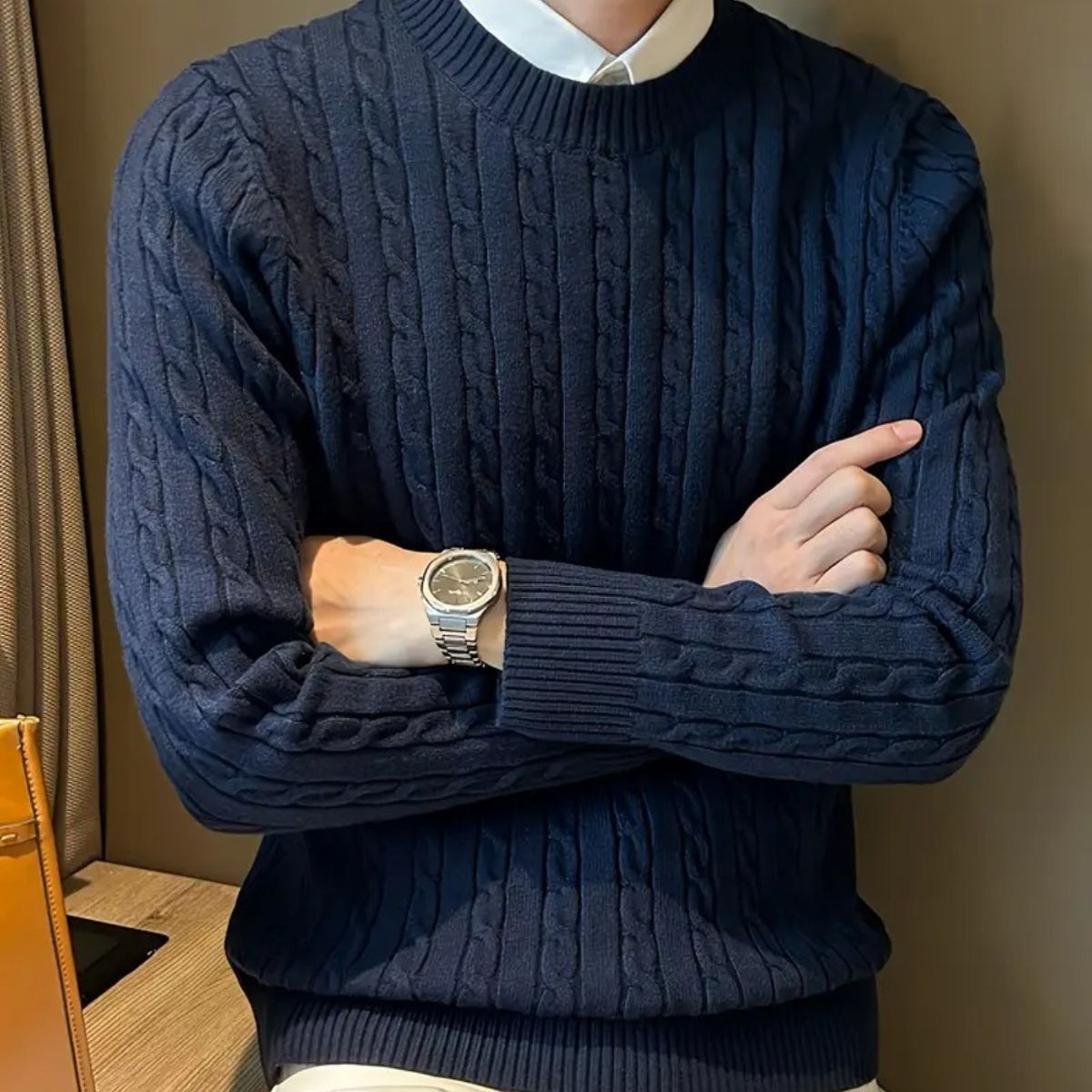 Men's Navy Cable Knit Sweater
