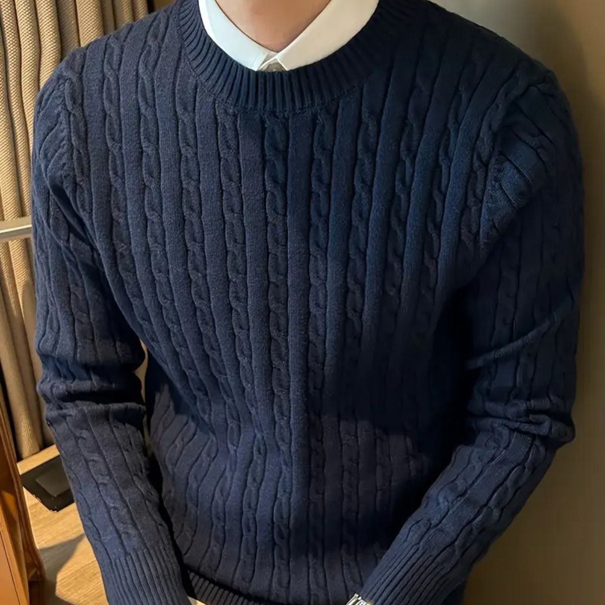 Men's Navy Cable Knit Sweater