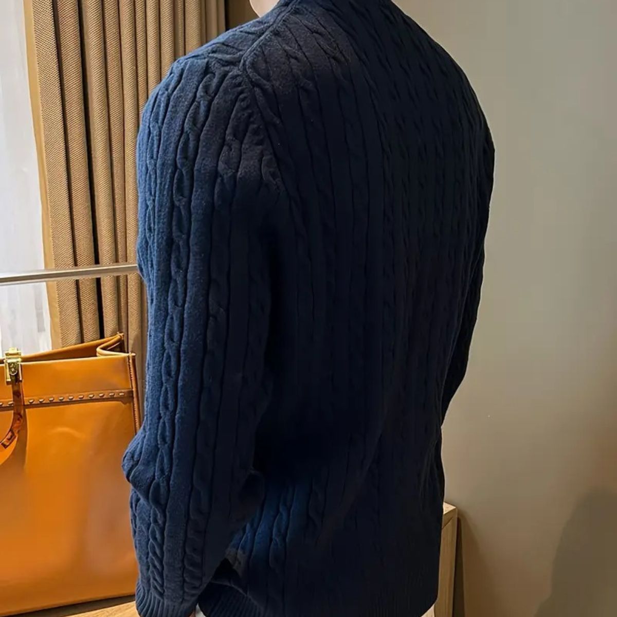 Men's Navy Cable Knit Sweater