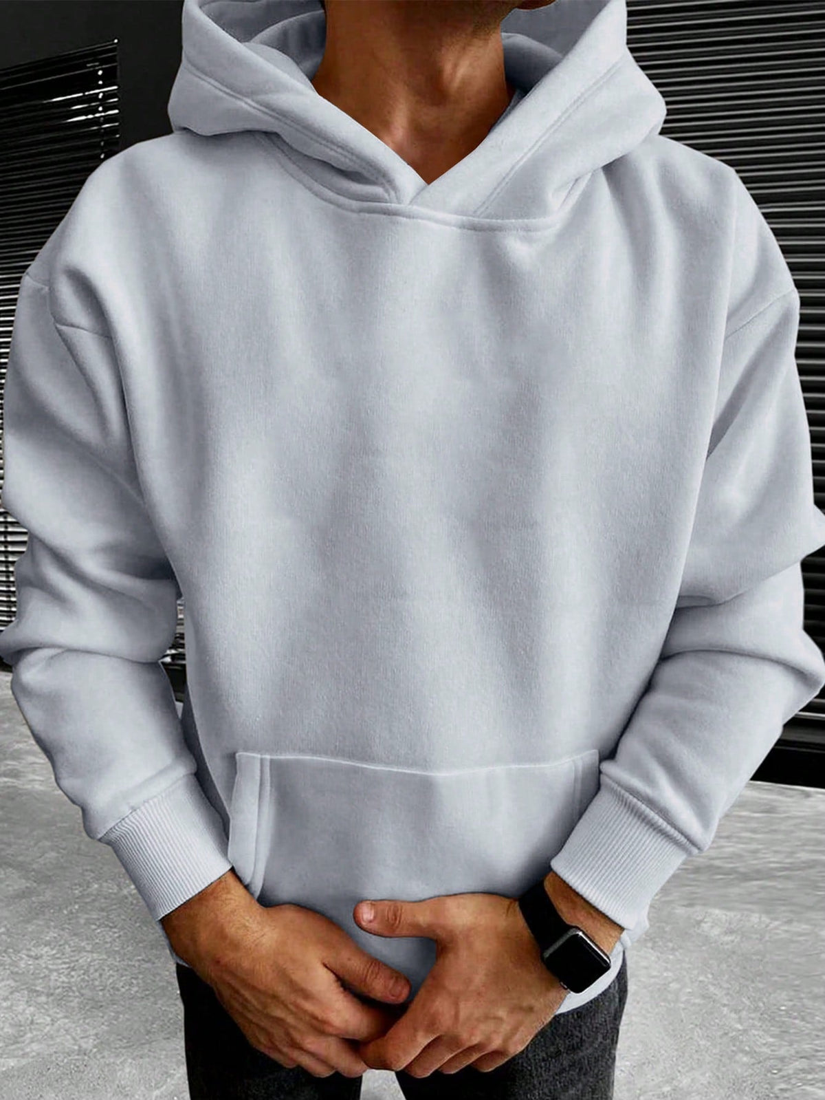 Men's Oversized Fleece Hoodie in Light Grey