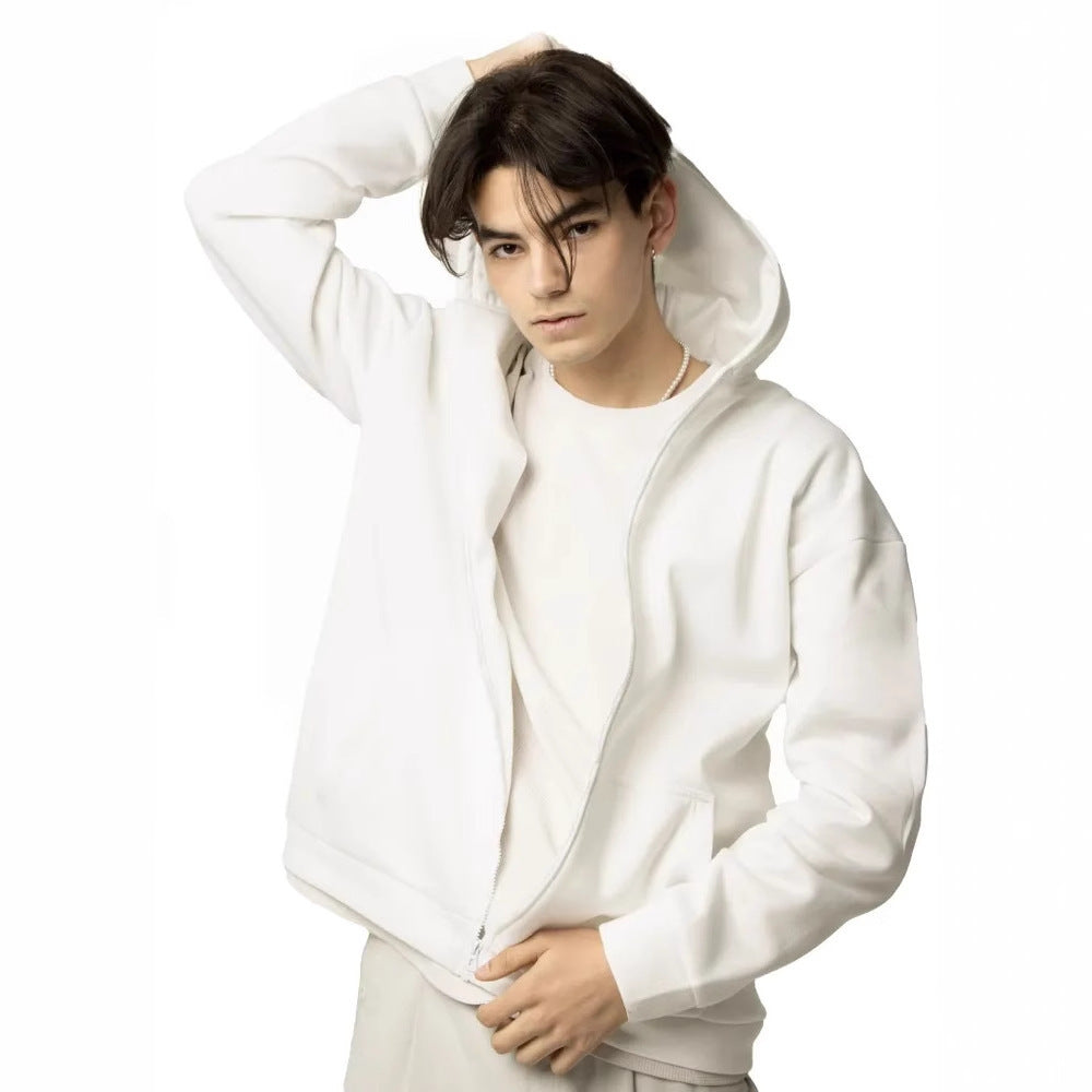 Men's Oversized Zip Up Hoodie in White