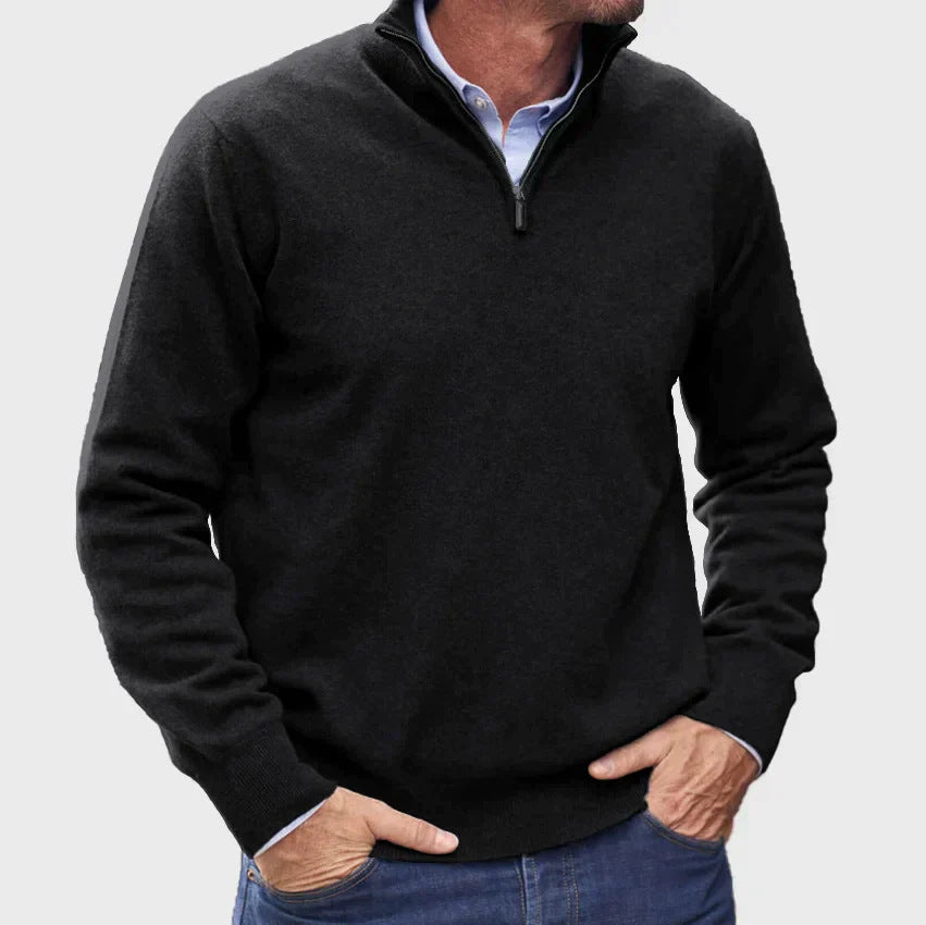 Men's Quarter Zip Knit Sweater in Black