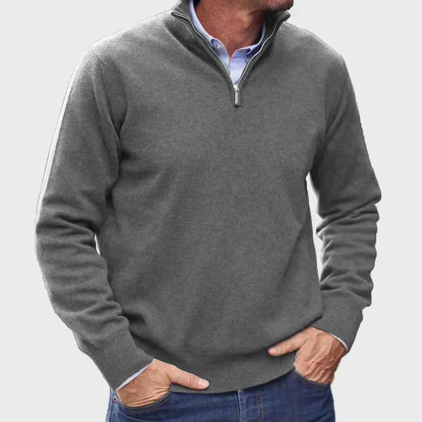 Men's Quarter Zip Knit Sweater in Charcoal Grey
