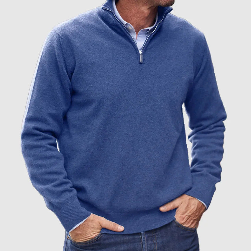 Men's Quarter Zip Knit Sweater in Denim Blue