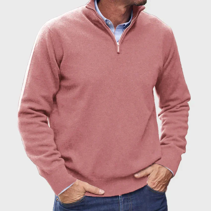 Men's Quarter Zip Knit Sweater in Dusty Pink