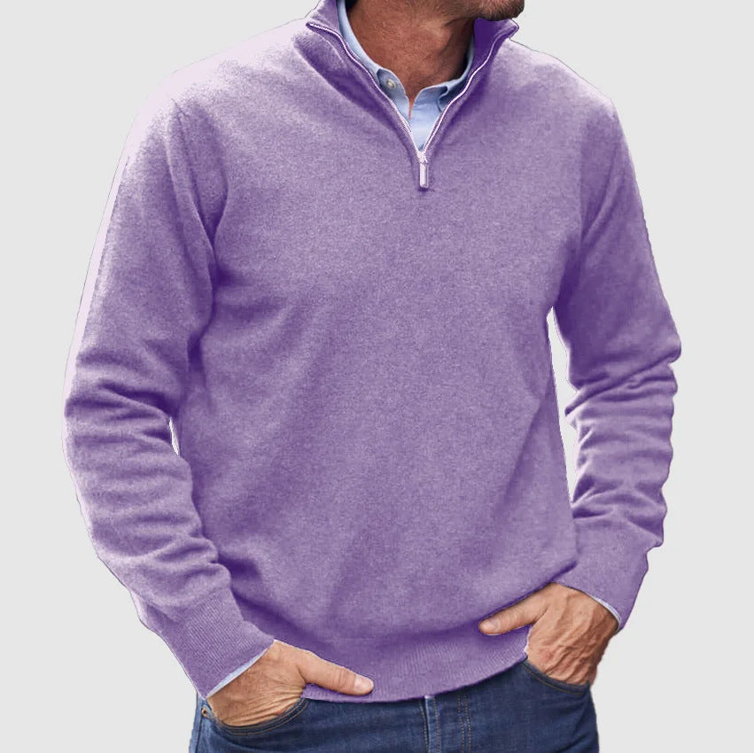 Men's Quarter Zip Knit Sweater in Lilac