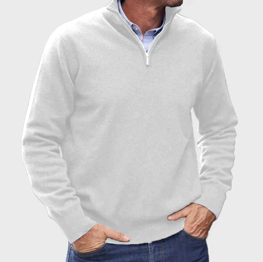 Men's Quarter Zip Knit Sweater in Off White