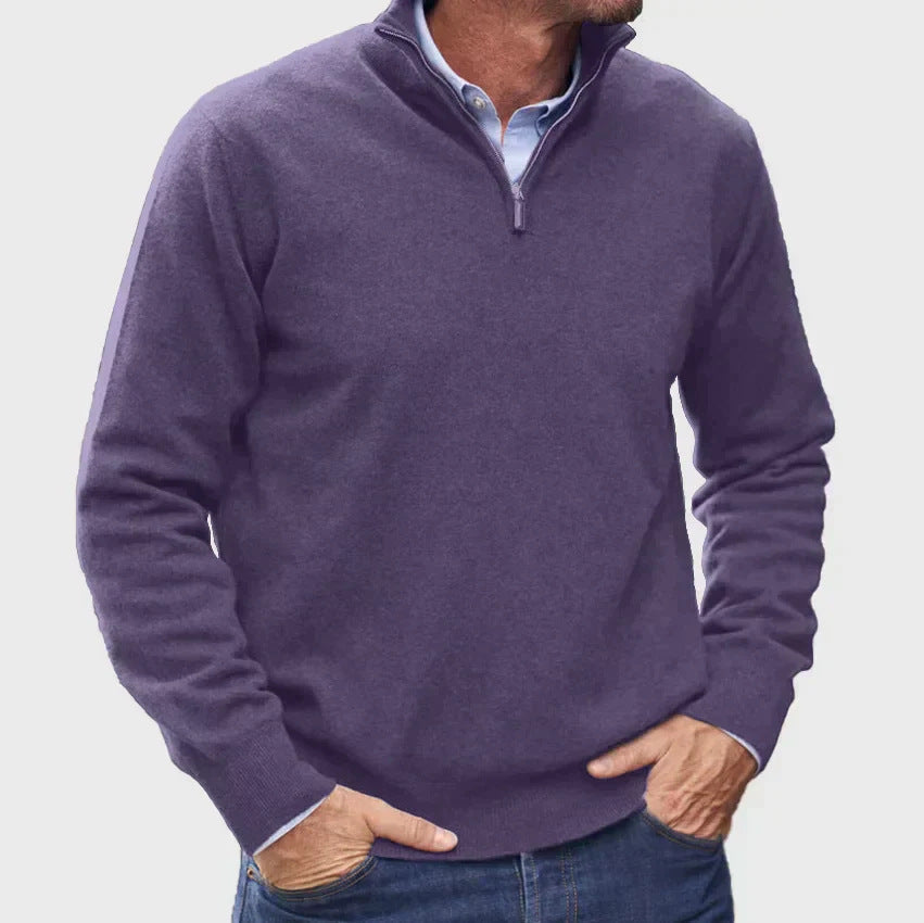 Men's Quarter Zip Knit Sweater in Purple
