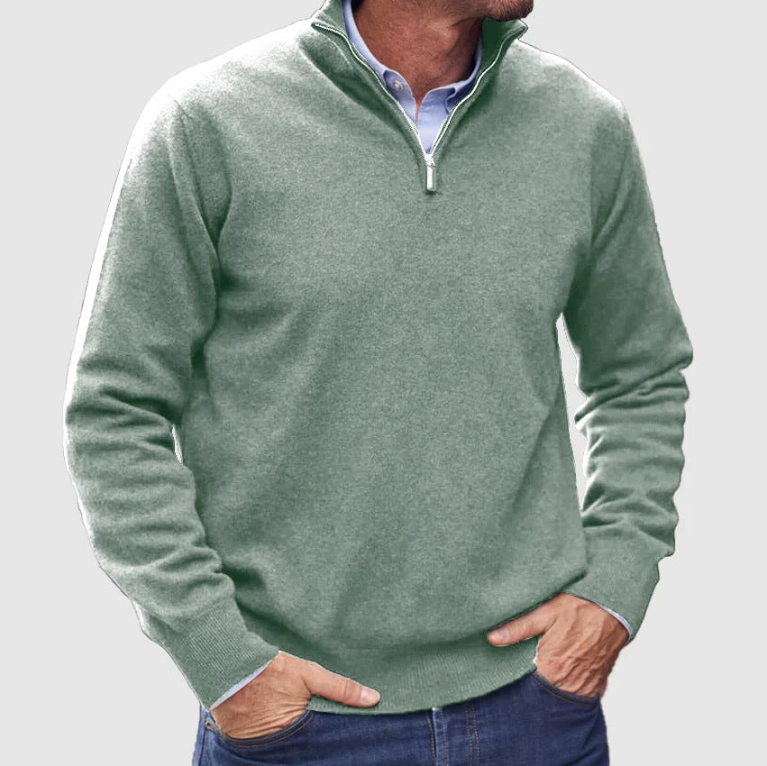 Men's Quarter Zip Knit Sweater in Sage Green
