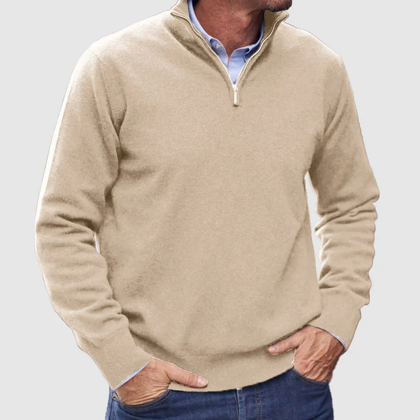 Men's Quarter Zip Knit Sweater in Sand